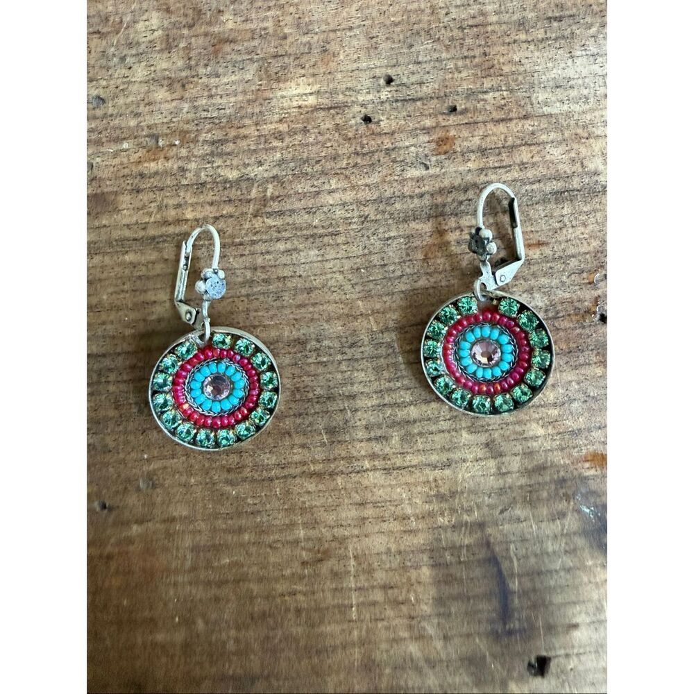 Adaya Ornate Boho Rhinestone Bead Silver Green Lavender Red Turquoise Dangle Dro